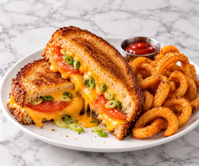 Ange Noir Grilled Cheese + Fries.