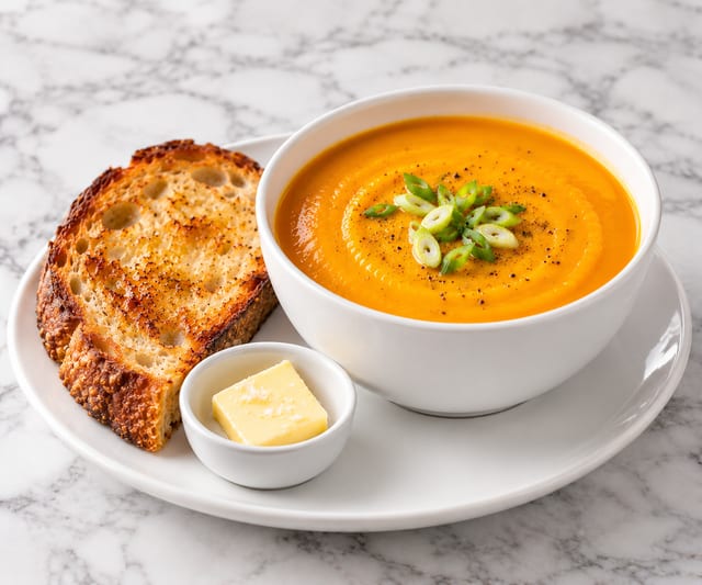 Butternut squash Soup + sourdough bread/butter.